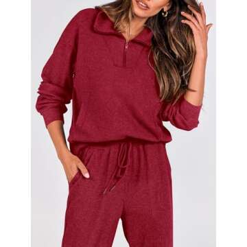 BTFBM Women's 2 Piece Tracksuit Fall Outfits 2025 Long Sleeve Half Zip Sweatshirt Sweatpants Lounge Set Sweatsuits(Solid Wine Red,Small)