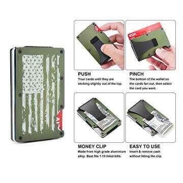 Personalized Gift for Men | Minimalist Metal Wallet for Son Husband Boyfriend Dad | Front Pocket Aluminum Card Holder with Money Clip | Christmas Birthday Anniversary Wedding | Engraved American Flag