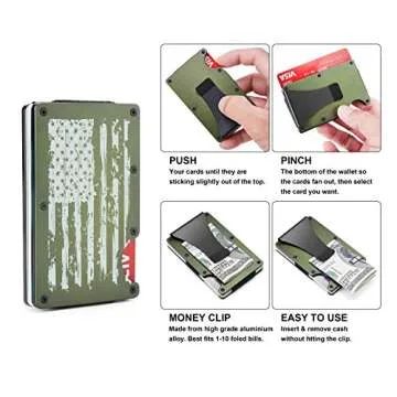 Personalized Gift for Men | Minimalist Metal Wallet for Son Husband Boyfriend Dad | Front Pocket Aluminum Card Holder with Money Clip | Christmas Birthday Anniversary Wedding | Engraved American Flag