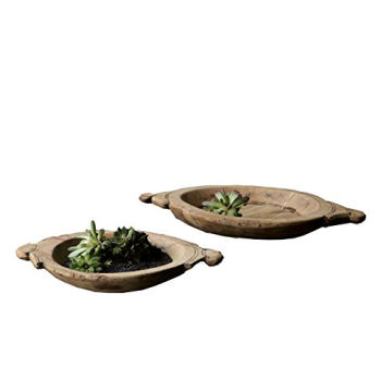 Creative Co-Op Set of 2 Hand Carved Wood Bowls in Vintage Style