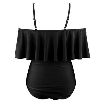 COCOSHIP Flounce Layered Off Shoulder Retro Swimsuit