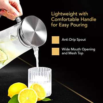 Richro Glass Pitcher With Lid and Spout Set of 2 - Heat Resistant Glass Carafe Pitcher With Stainless Steel Lid 50 oz Good For Coffee Juice Beverage Pitcher For Juice and Iced Tea Pitcher Water Carafe