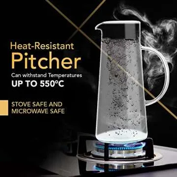 Richro Glass Pitcher With Lid and Spout Set of 2 - Heat Resistant Glass Carafe Pitcher With Stainless Steel Lid 50 oz Good For Coffee Juice Beverage Pitcher For Juice and Iced Tea Pitcher Water Carafe