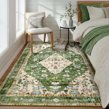 Lahome Boho Tribal Area Rug - Green 5x7 Large Rugs for Living Room, Soft Non Slip Washable Non Shedd...