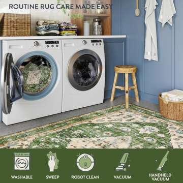 Lahome Boho Tribal Area Rug - Green 5x7 Large Rugs for Living Room, Soft Non Slip Washable Non Shedding Playroom Mat Indoor Nursery Carpet for Living Dining Classroom Dorm Office