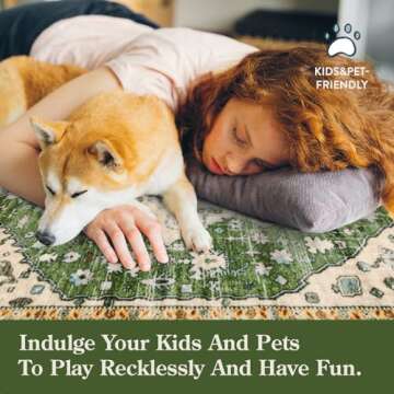 Lahome Boho Tribal Area Rug - Green 5x7 Large Rugs for Living Room, Soft Non Slip Washable Non Shedding Playroom Mat Indoor Nursery Carpet for Living Dining Classroom Dorm Office