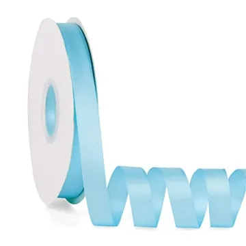 Double Faced Solid Color Baby Blue Satin Ribbon 5/8" x 50 Yards - High Density for Gift Wrapping and...