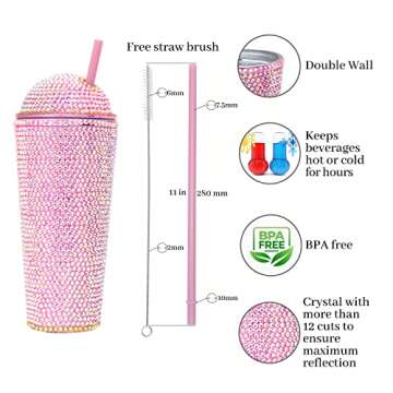 Black Sheep Bling Cup Pink Iridescent | Glitter Water Bottle| Handmade Rhinestones Tumbler| Sparkly Bottle Cup| 22 oz Double Wall Bling Plastic Tumbler with Lid and Straw| Studded Tumbler Party Cup