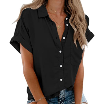 Beautife Womens Short Sleeve Shirt V Neck Tops with Pockets