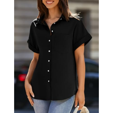 Beautife Womens Short Sleeve Shirt V Neck Tops with Pockets