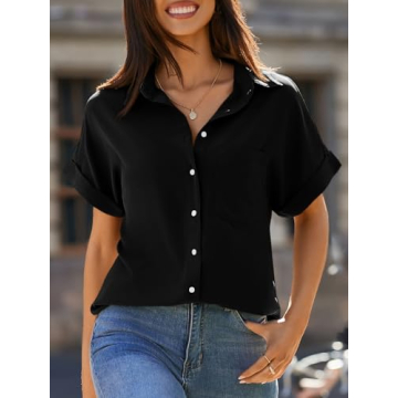Beautife Womens Short Sleeve Shirt V Neck Tops with Pockets