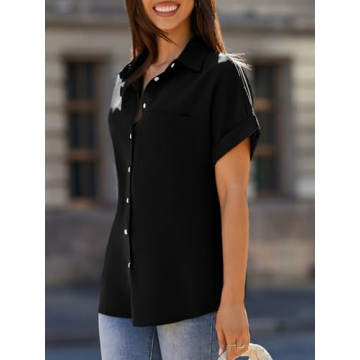 Beautife Womens Short Sleeve Shirt V Neck Tops with Pockets