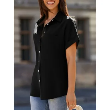 Beautife Womens Short Sleeve Shirt V Neck Tops with Pockets