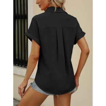 Beautife Womens Short Sleeve Shirt V Neck Tops with Pockets