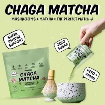 Renude Chaga Matcha - Chaga Mushroom Powder, Matcha Superfood Drink Mix with Adaptogens, Ceremonial ...