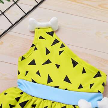 IDOPIP Kids Baby Green Girl Costume Bam Bam Caveman Cavegirl Historical Stone Age Themed Dress Birthday Outfit for Girls Boys Halloween Cosplay Dress Up Photo Shoot Green - Girl 6-12 Months