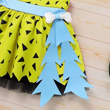 IDOPIP Kids Baby Green Girl Costume Bam Bam Caveman Cavegirl Historical Stone Age Themed Dress Birthday Outfit for Girls Boys Halloween Cosplay Dress Up Photo Shoot Green - Girl 6-12 Months