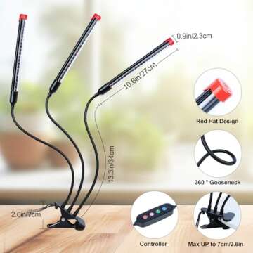 Clip Grow Lights for Seed Starting with Timer, Full Spectrum Brightest Plant Growing Lamps for Indoor Plants, Bonsai, Seedlings, 27 Watt Home Plug But Not 15W Adapter