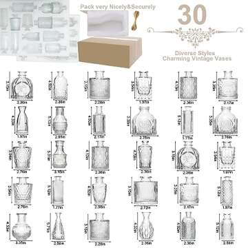 Bud Vases Set of 30 Pcs, Small Glass Flower Vases for Centerpieces, Cute Clear Crystal Bud Vases in Bulk, Mini Vintage Vase for Rustic Wedding Decorations, Holiday Party