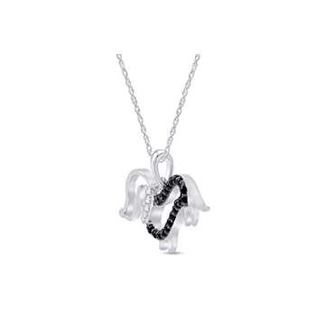 AFFY White & Black Natural Diamond Dachshund Dog Pendant Necklace in 14k White Gold Over Sterling Silver (0.25 Ct)
