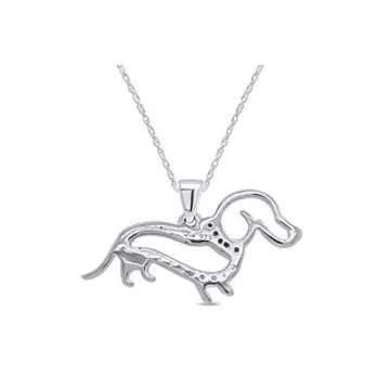 AFFY White & Black Natural Diamond Dachshund Dog Pendant Necklace in 14k White Gold Over Sterling Silver (0.25 Ct)