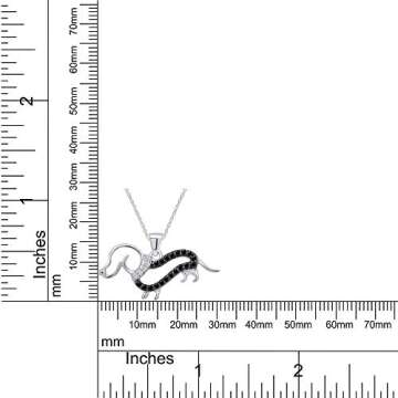 AFFY White & Black Natural Diamond Dachshund Dog Pendant Necklace in 14k White Gold Over Sterling Silver (0.25 Ct)