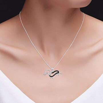 AFFY White & Black Natural Diamond Dachshund Dog Pendant Necklace in 14k White Gold Over Sterling Silver (0.25 Ct)