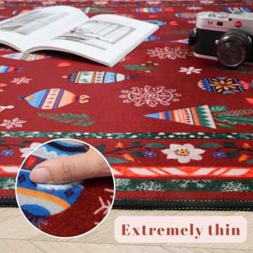 Rugcomf Christmas Runner Rug Washable Christmas Kitchen Rugs 2'6''x8'Runner Rug Thin Non-Slip for Entryway Indoor Red Holiday Rug Runner for Hallways, Laundry, Bedroom, Bathroom(Xmas Snowflake Red)