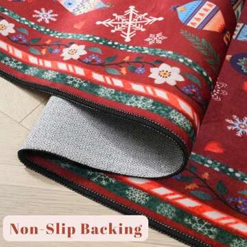 Rugcomf Christmas Runner Rug Washable Christmas Kitchen Rugs 2'6''x8'Runner Rug Thin Non-Slip for Entryway Indoor Red Holiday Rug Runner for Hallways, Laundry, Bedroom, Bathroom(Xmas Snowflake Red)
