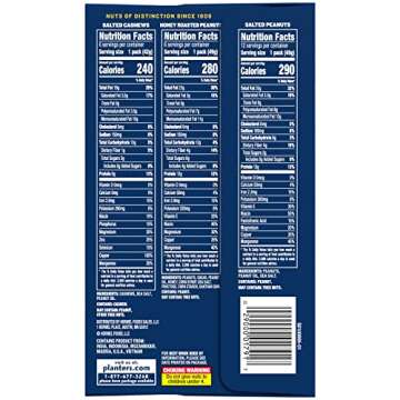 PLANTERS Peanuts & Cashews Variety Pack, 40.5 oz, Includes 6 packages Honey Roasted Peanuts (1.75 oz each), 12 packages Salted Peanuts (1.75 oz each), and 6 packages Salted Cashews (1.5 oz each)