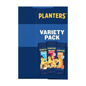 PLANTERS Peanuts & Cashews Variety Pack, 40.5 oz, Includes 6 packages Honey Roasted Peanuts (1.75 oz each), 12 packages Salted Peanuts (1.75 oz each), and 6 packages Salted Cashews (1.5 oz each)