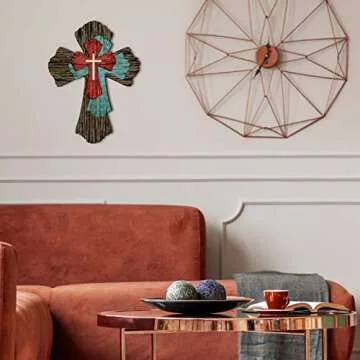 Blulu Cross Wall Decor Hanging Wooden Decorative Wall Cross Rustic Catholic Crucifix Spiritual Art Sculpture for Home Decor Religious First Communion Church Decoration Gift