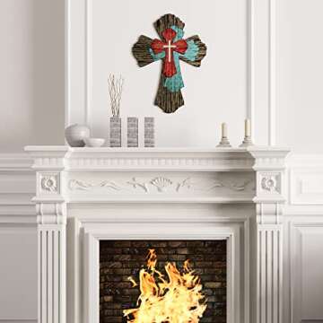 Blulu Cross Wall Decor Hanging Wooden Decorative Wall Cross Rustic Catholic Crucifix Spiritual Art Sculpture for Home Decor Religious First Communion Church Decoration Gift