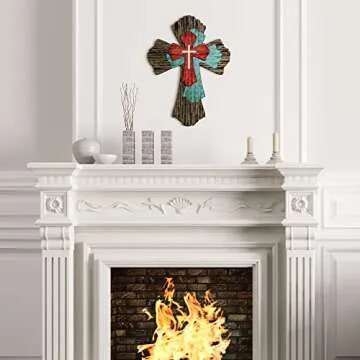 Blulu Cross Wall Decor Hanging Wooden Decorative Wall Cross Rustic Catholic Crucifix Spiritual Art Sculpture for Home Decor Religious First Communion Church Decoration Gift