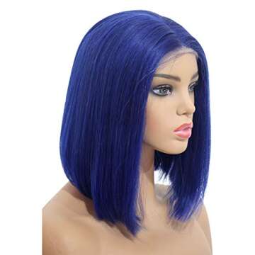 Smartinnov Blue Bob Wig Lace Front 8" Glueless Straight PrePlucked virgin human hair wig Peruvian 18...
