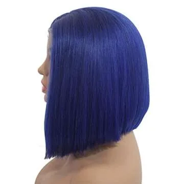 Smartinnov Blue Bob Wig with 180% Density for Women