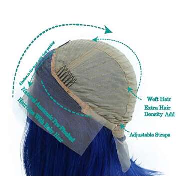 Smartinnov Blue Bob Wig with 180% Density for Women