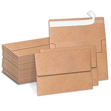 ASSTAONO-Kraft Envelopes,100 Pack 5x7 Invitation Envelopes,A7 Envelopes,Brown Envelopes for 5x7 Cards,Weddings,Birthday,Graduation,Office,Baby shower,self seal quickly,5.25x7.25 Inches