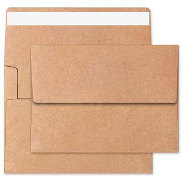 ASSTAONO-Kraft Envelopes,100 Pack 5x7 Invitation Envelopes,A7 Envelopes,Brown Envelopes for 5x7 Cards,Weddings,Birthday,Graduation,Office,Baby shower,self seal quickly,5.25x7.25 Inches