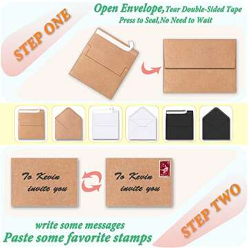 ASSTAONO-Kraft Envelopes,100 Pack 5x7 Invitation Envelopes,A7 Envelopes,Brown Envelopes for 5x7 Cards,Weddings,Birthday,Graduation,Office,Baby shower,self seal quickly,5.25x7.25 Inches