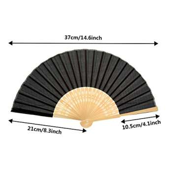 Bememo Hand Held Fans Silk Bamboo Folding Fans Handheld Folded Fan for Church Wedding Gift, Party Fa...
