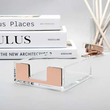 Clear Acrylic Rose Gold Self-Stick Note Pad Holders Sticky Memo Note Cube Holder Dispenser 3.5x3.3 Inch for Office Home School Desk Organizer Supplies
