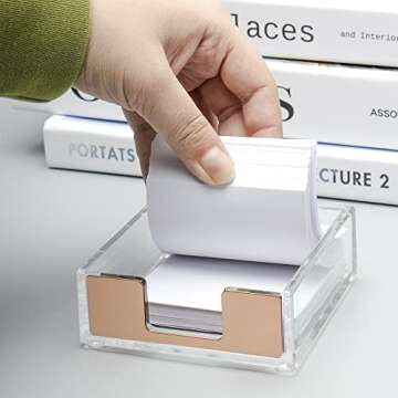 Clear Acrylic Rose Gold Self-Stick Note Pad Holders Sticky Memo Note Cube Holder Dispenser 3.5x3.3 Inch for Office Home School Desk Organizer Supplies