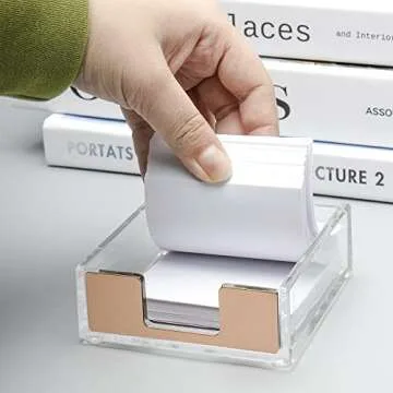 Clear Acrylic Rose Gold Self-Stick Note Pad Holders Sticky Memo Note Cube Holder Dispenser 3.5x3.3 Inch for Office Home School Desk Organizer Supplies