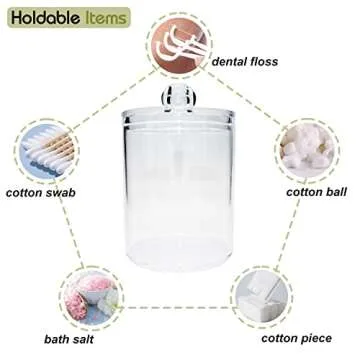 Qihomy 10-Ounce Qtip Holder Dispenser for Cotton Balls, Cotton Swabs, Cotton round pads, Clear Plastic Apothecary Jar Set for Bathroom Canister Storage Organization, Dresser Organizer (2 Pack)