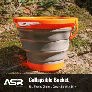 ASR Outdoor Collapsible 10L Silicone Bucket for Gold Prospecting