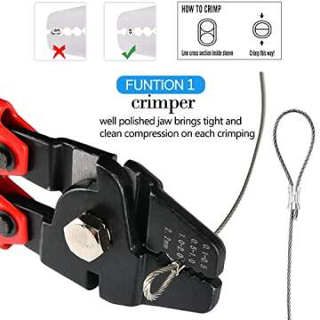 Wire Rope Crimping Tool Kit, with 1/16-304 Stainless Steel Cable 165 ft (7x7 Strand Core), 100 Cable Ferrule Aluminum Loop Sleeve Stops (165ft Rope 100 Loop, Red, 1)