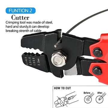 Wire Rope Crimping Tool Kit, with 1/16-304 Stainless Steel Cable 165 ft (7x7 Strand Core), 100 Cable Ferrule Aluminum Loop Sleeve Stops (165ft Rope 100 Loop, Red, 1)