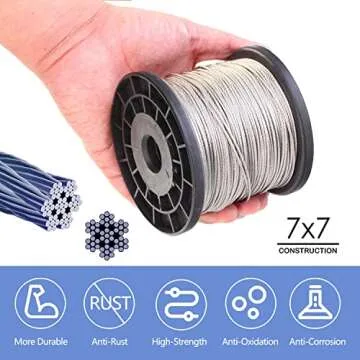 Wire Rope Crimping Tool Kit, with 1/16-304 Stainless Steel Cable 165 ft (7x7 Strand Core), 100 Cable Ferrule Aluminum Loop Sleeve Stops (165ft Rope 100 Loop, Red, 1)