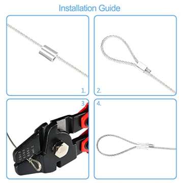 Wire Rope Crimping Tool Kit, with 1/16-304 Stainless Steel Cable 165 ft (7x7 Strand Core), 100 Cable Ferrule Aluminum Loop Sleeve Stops (165ft Rope 100 Loop, Red, 1)